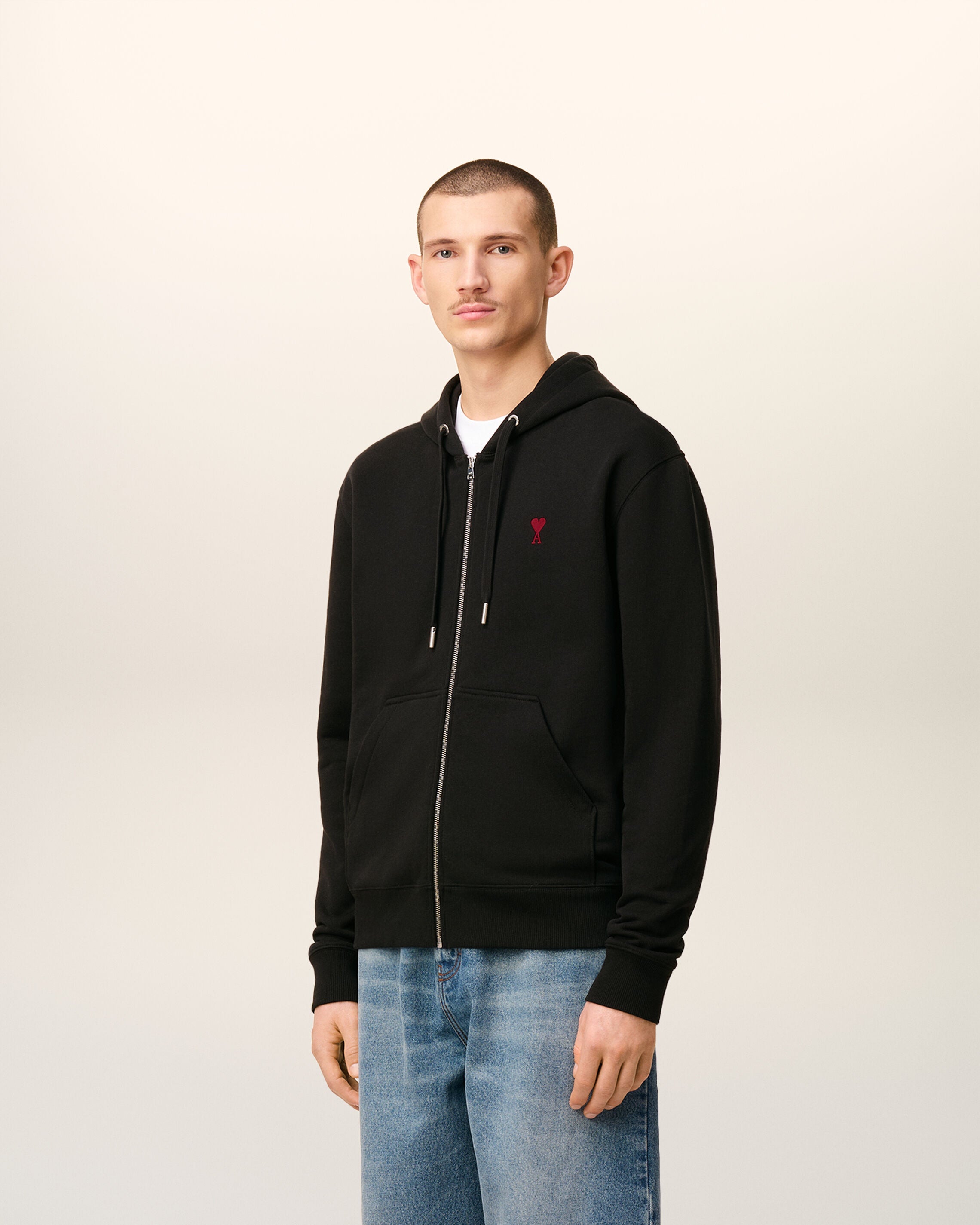 Hoodie Noir Zippé Ami de Coeur En Coton