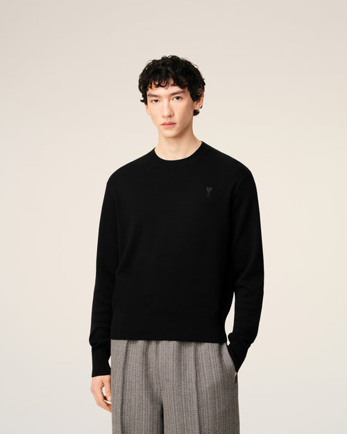 Pull Noir Col Rond Ami De Coeur En Laine