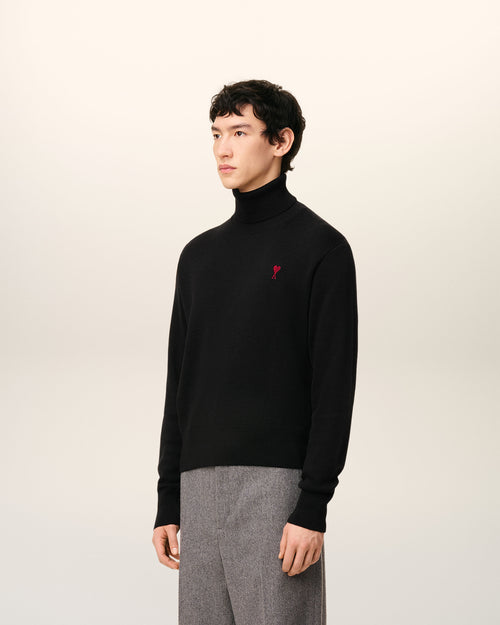 Pull Noir Col Roulé Ami De Coeur En Laine