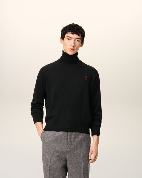 Pull Noir Col Roulé Ami De Coeur En Laine