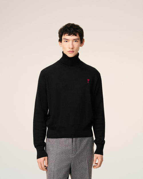 Pull Noir Col Roulé Ami De Coeur En Laine