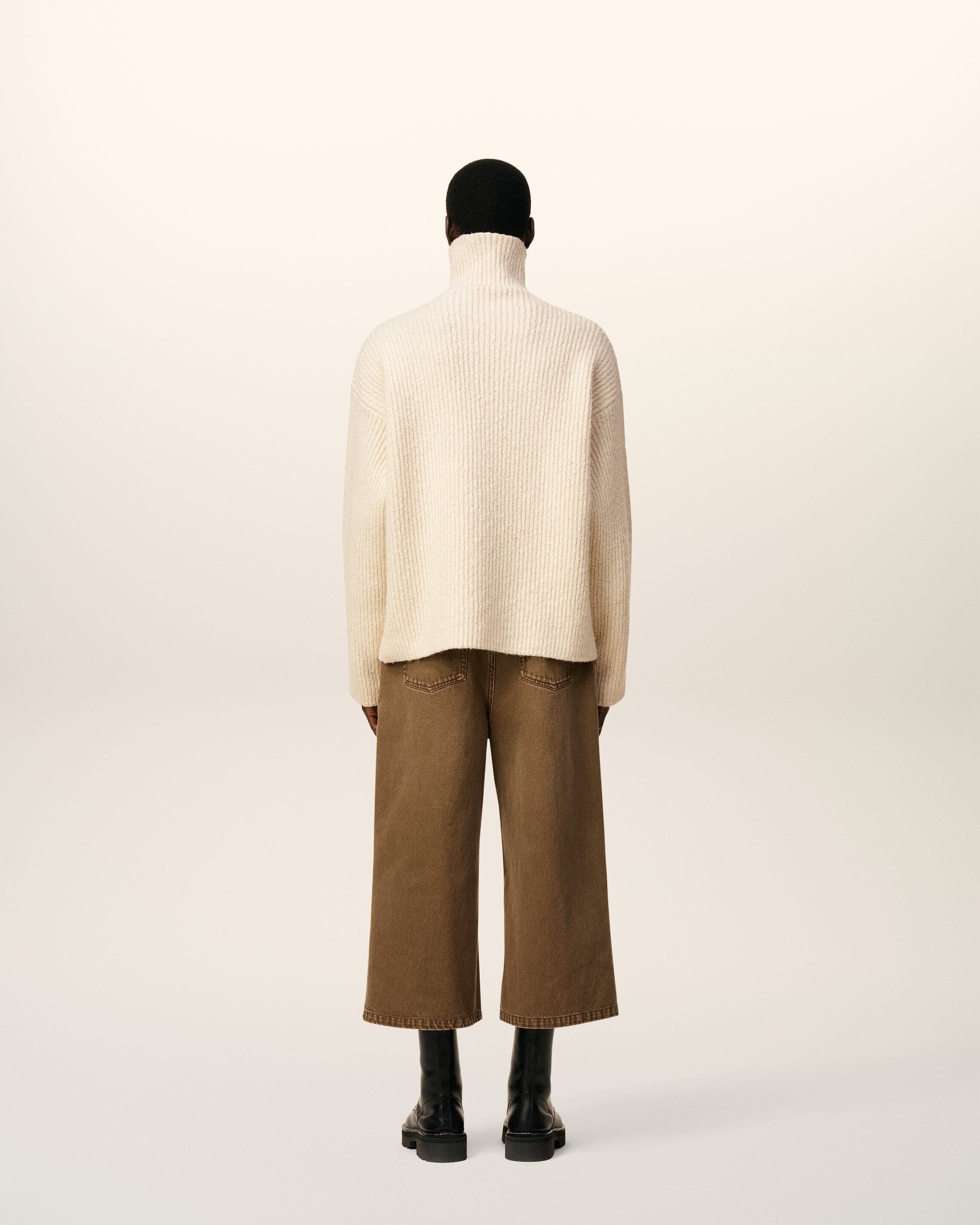 Pull Blanc Col Cheminée En Laine