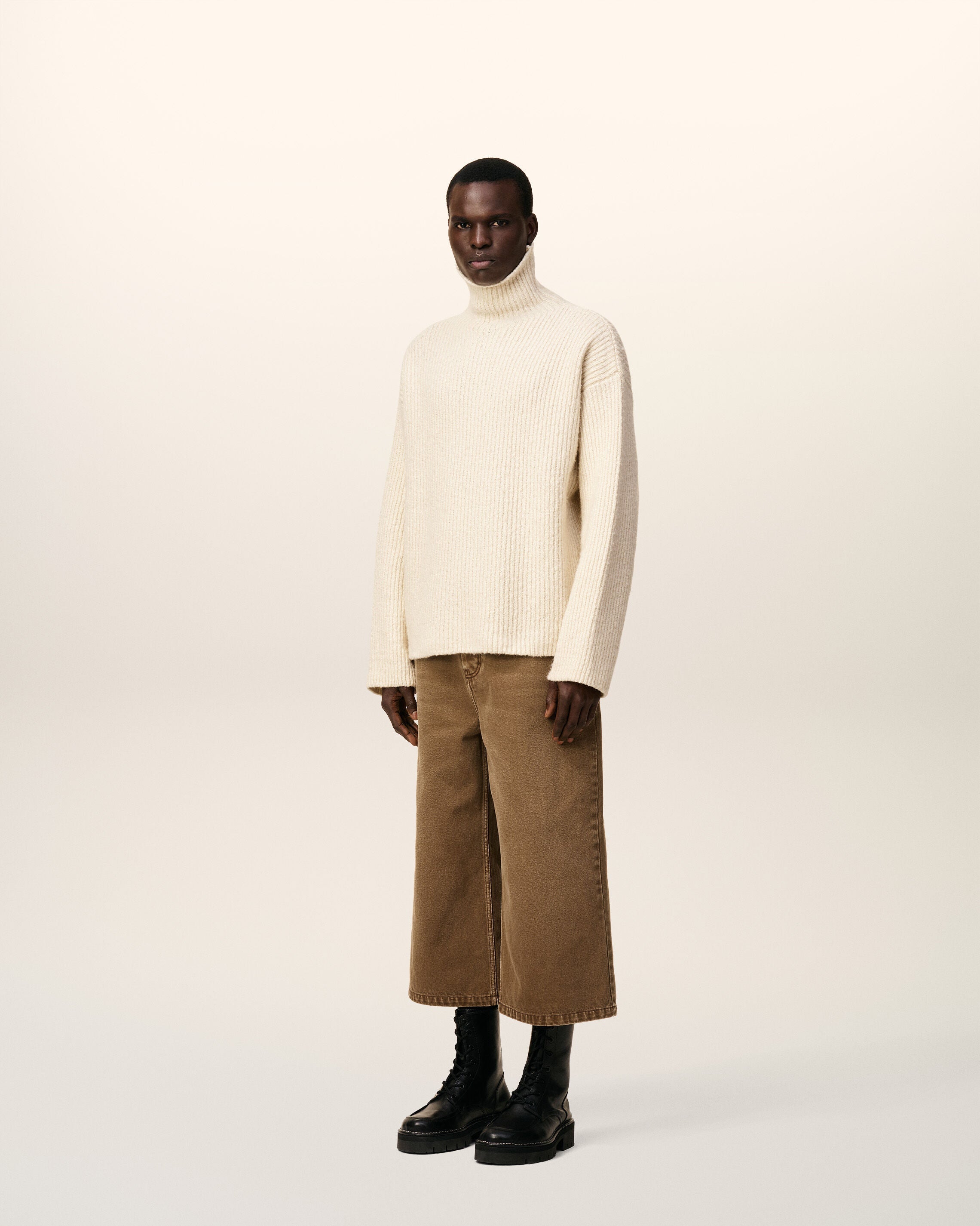 Pull Blanc Col Cheminée En Laine