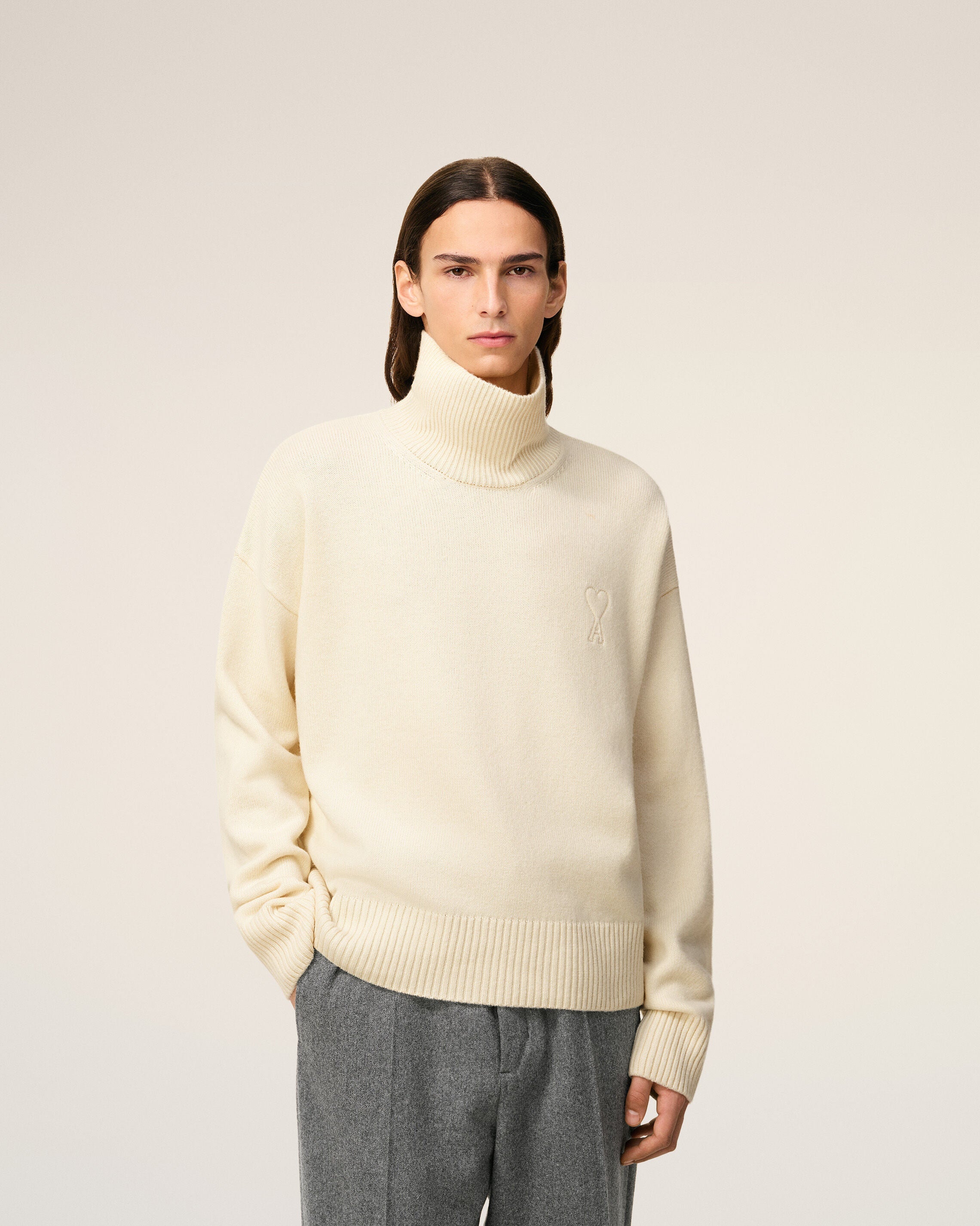 Pull Blanc Col Cheminée Ami De Coeur En Laine