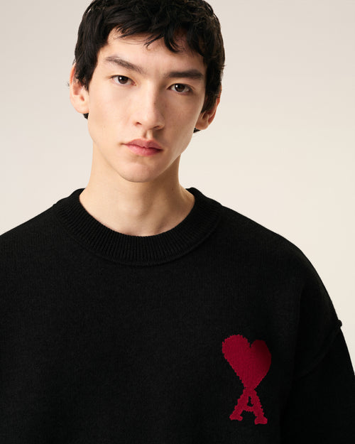 Pull Noir Col Rond Ami De Coeur En Laine