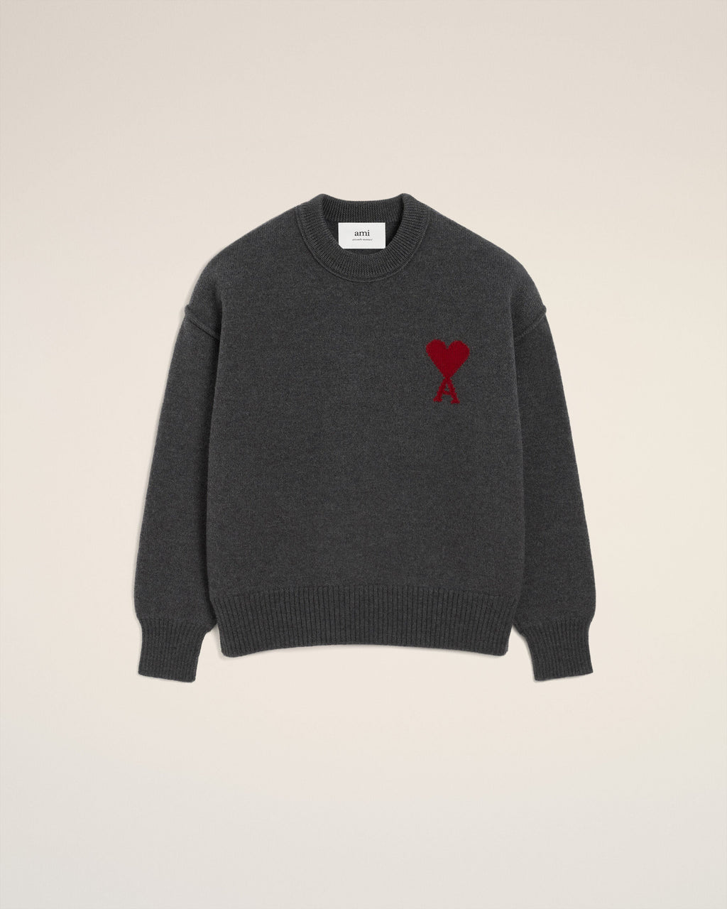 Pull Gris Col Rond Ami De Coeur En Laine