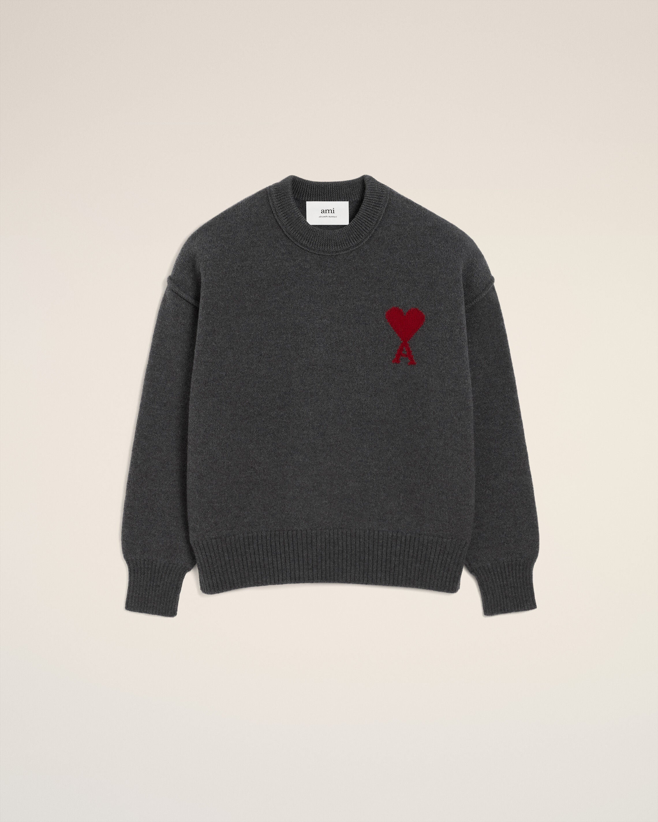 Pull Gris Col Rond Ami De Coeur En Laine
