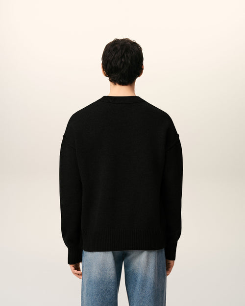 Pull Noir Col Rond Ami De Coeur En Laine