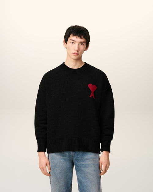 Pull Noir Col Rond Ami De Coeur En Laine