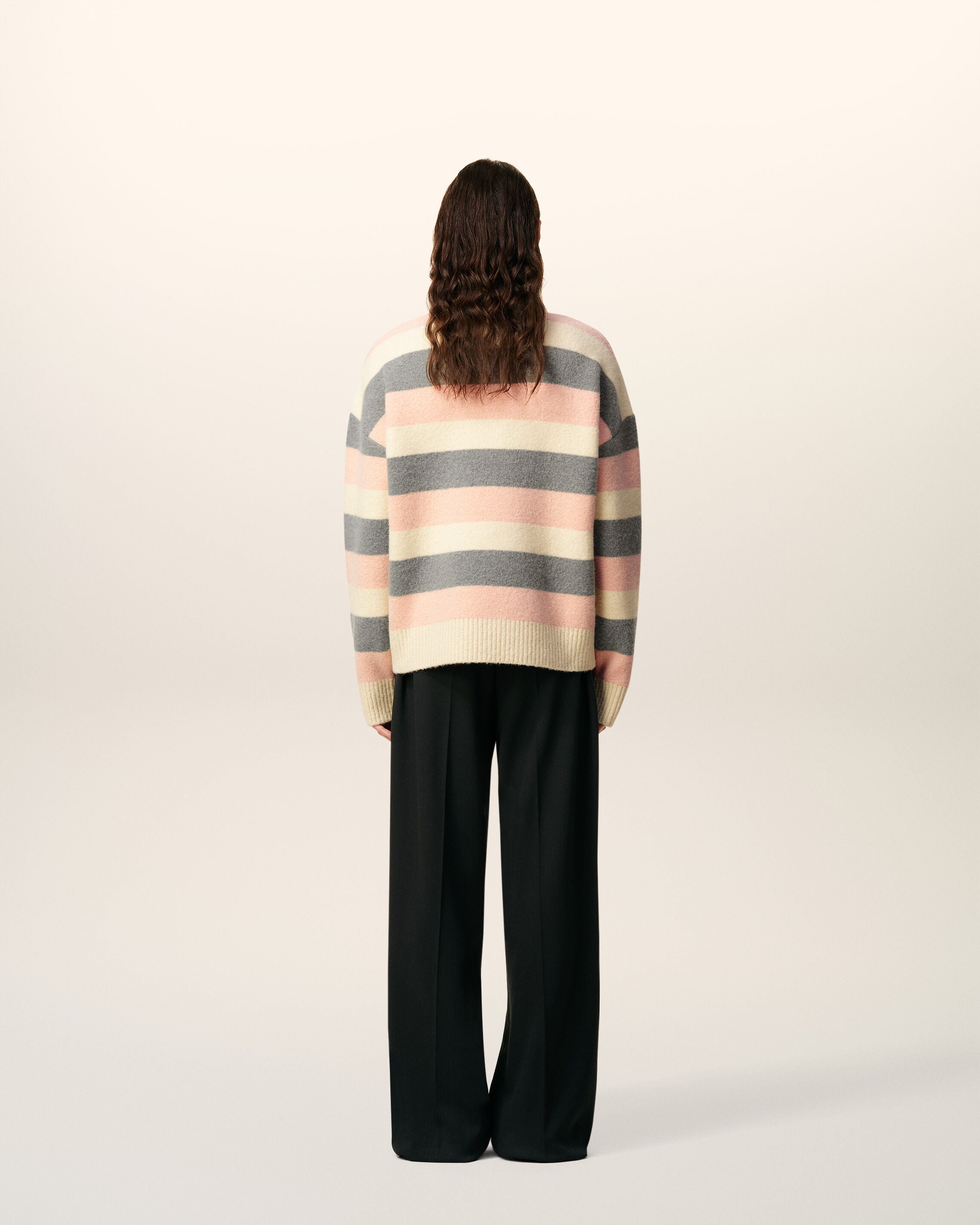 Pull Gris Rayé Col Rond En Alpaga