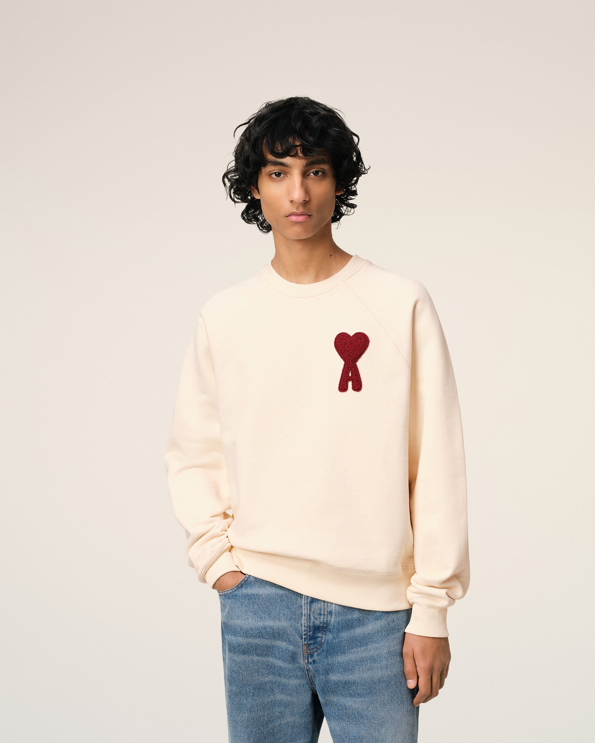 Sweatshirt Beige Patch Ami de Coeur En Coton