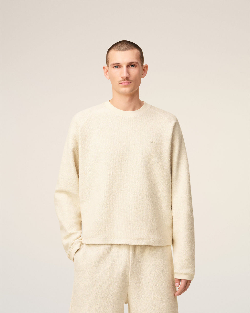 Sweatshirt Blanc Col Rond Manches Raglan En Coton