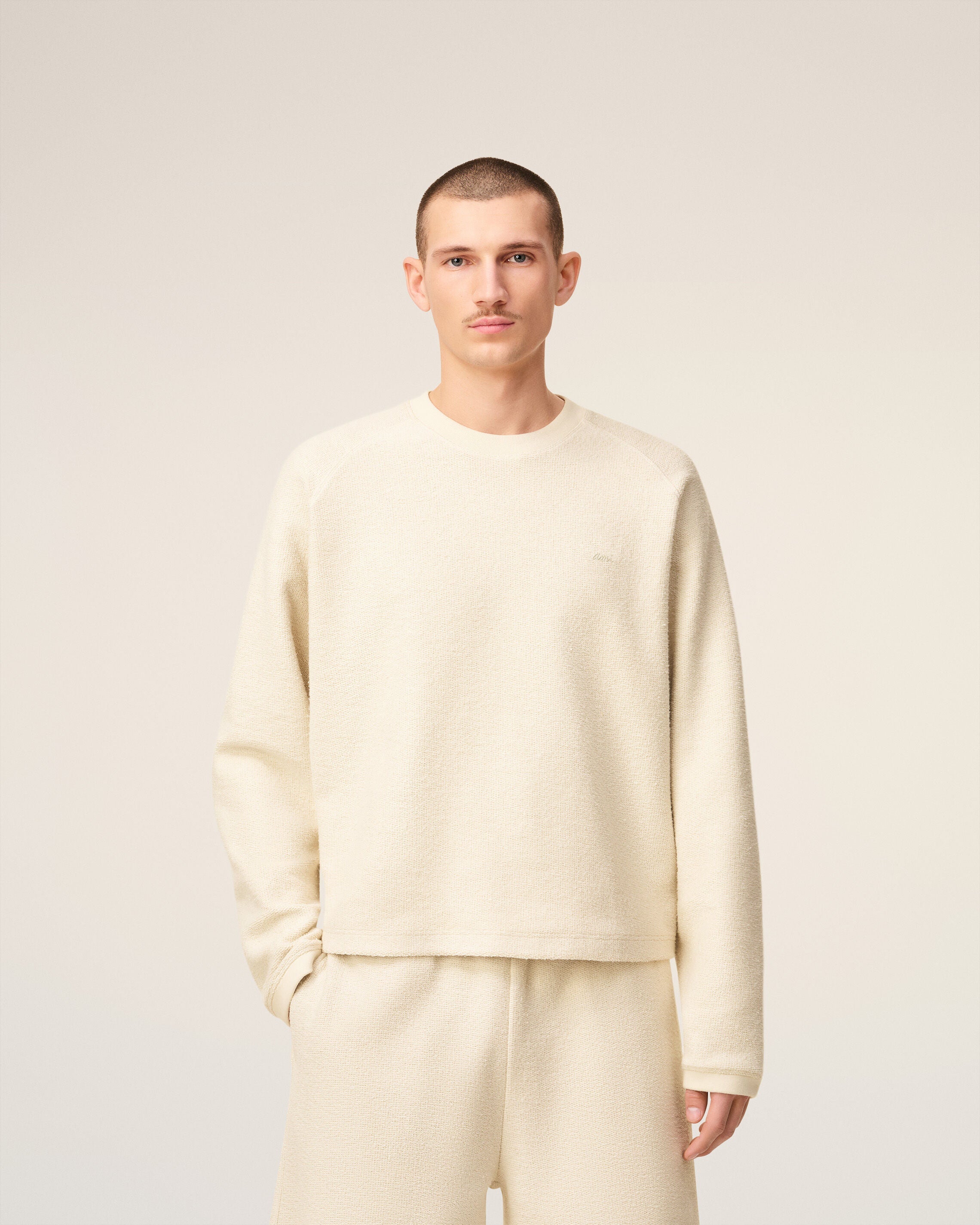 Sweatshirt Blanc Col Rond Manches Raglan En Coton