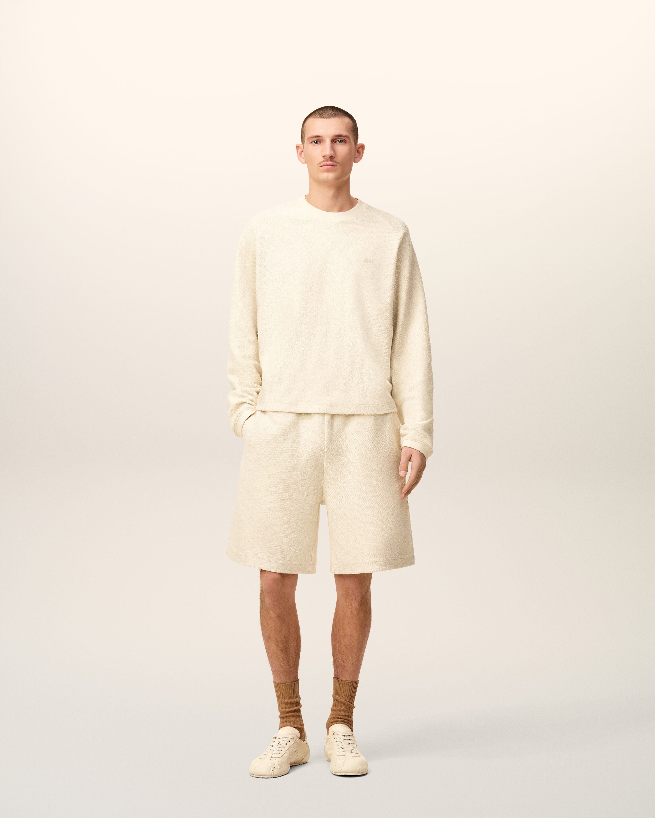 Sweatshirt Blanc Col Rond Manches Raglan En Coton