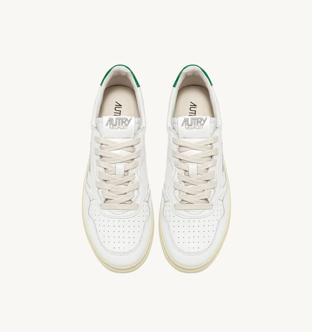 AUTRY - Baskets medalist low en cuir blanc et vert