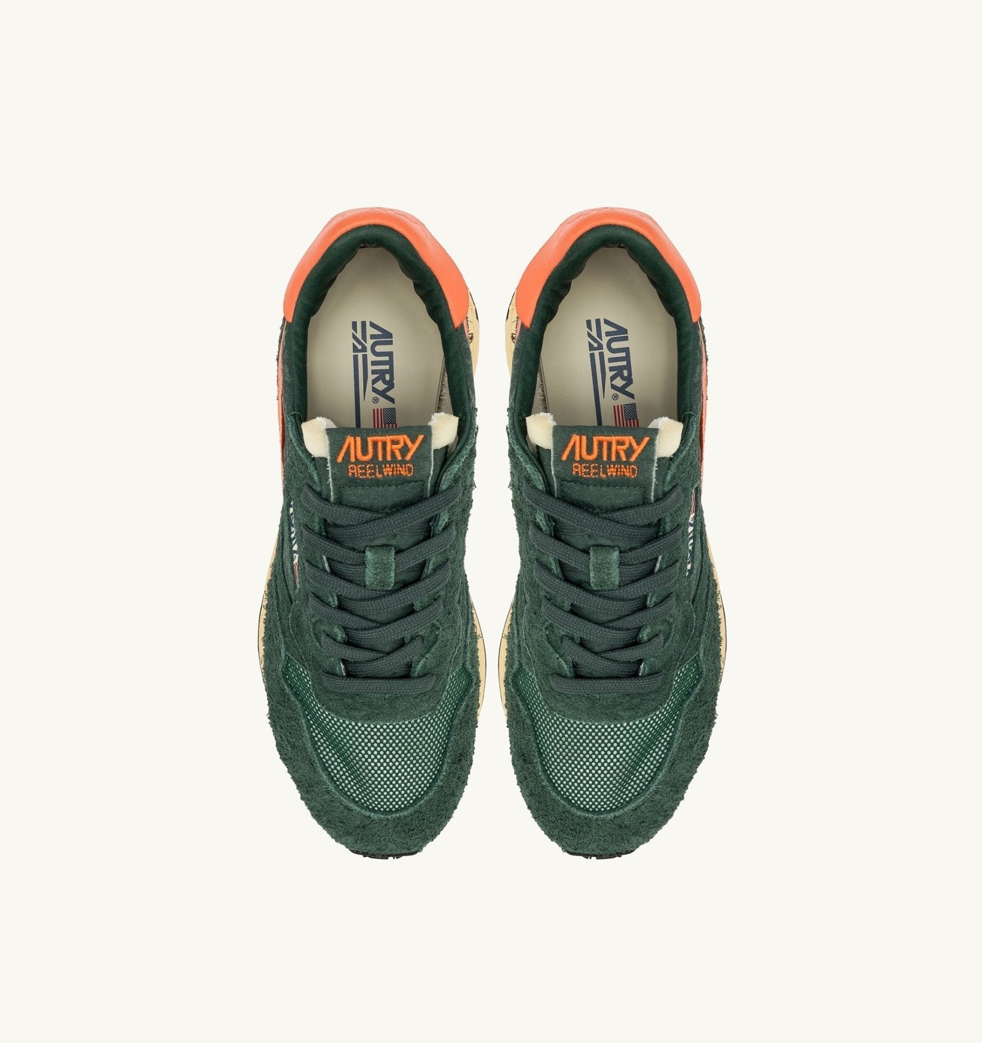 AUTRY - BASKETS REELWIND LOW EN NYLON ET DAIM vert et orange