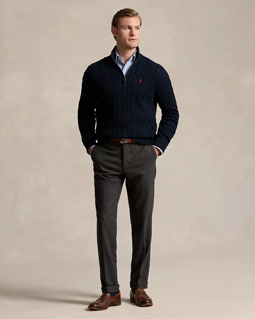 Pull demi-zippé en coton torsadé