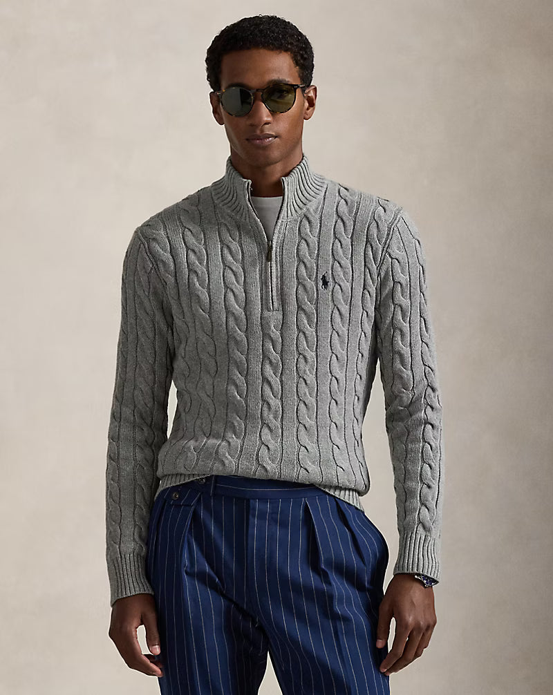 Pull demi-zippé en coton torsadé
