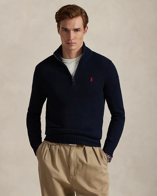 Pull en coton demi-zippé à col cheminée