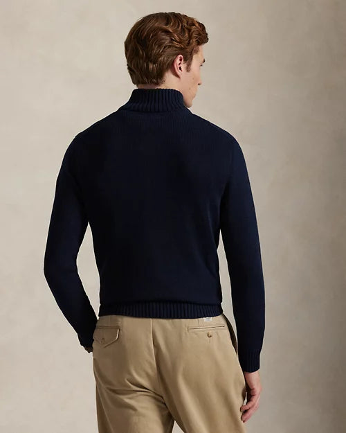 Pull en coton demi-zippé à col cheminée