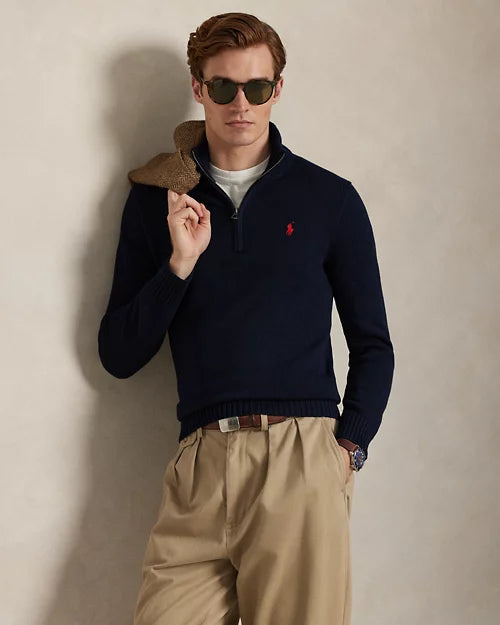 Pull en coton demi-zippé à col cheminée