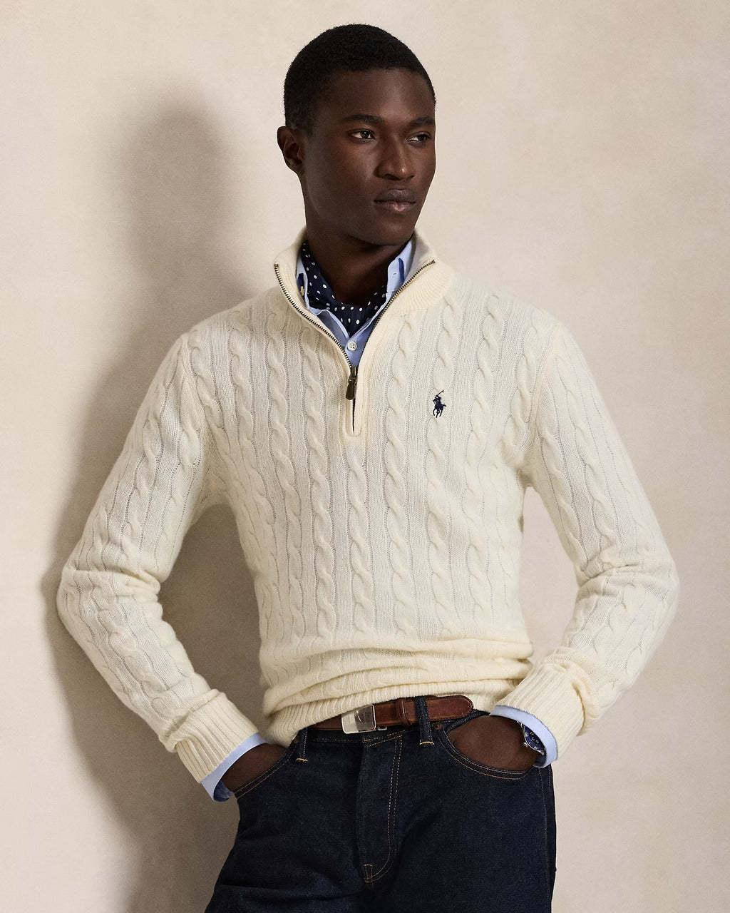 Pull à torsades en laine et cachemire