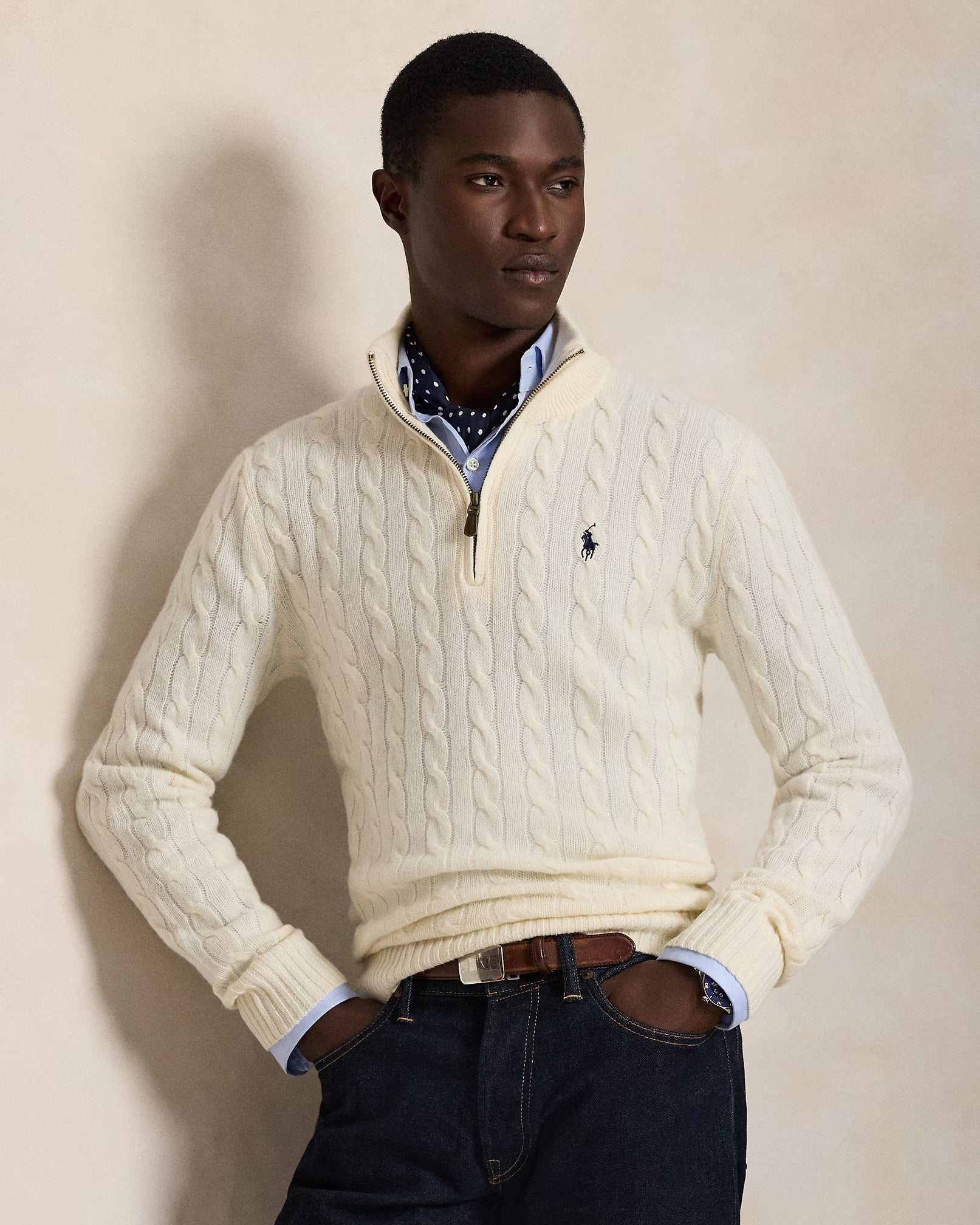 Pull à torsades en laine et cachemire