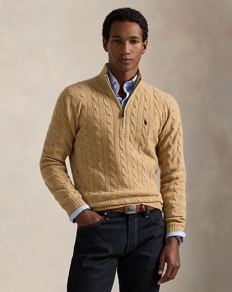 Pull à torsades en laine et cachemire