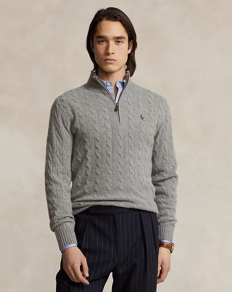 Pull à torsades en laine et cachemire