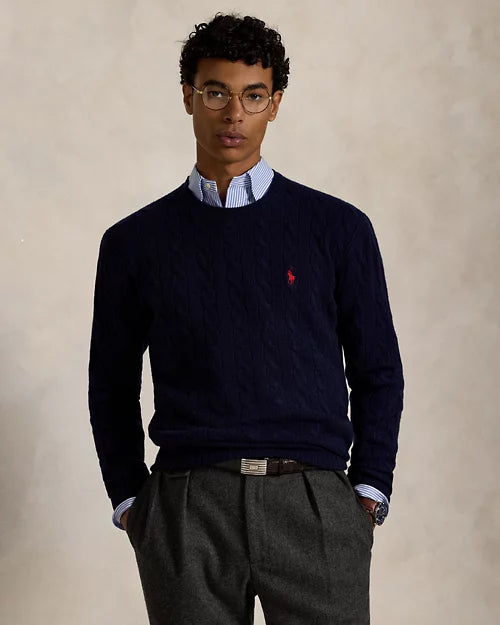 Pull à torsades en laine et cachemire