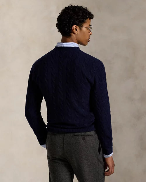 Pull à torsades en laine et cachemire