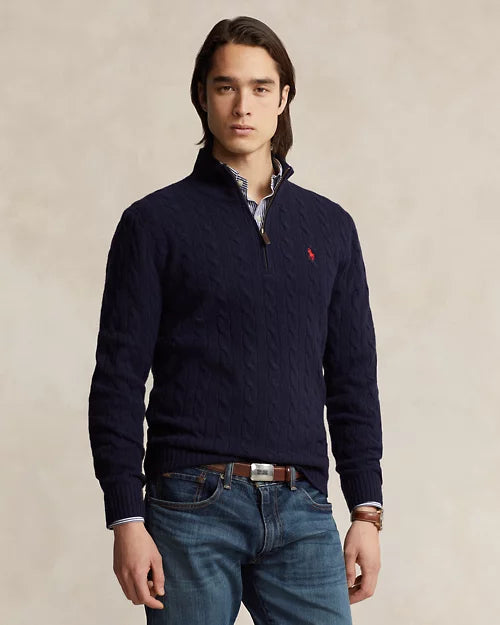 Pull à torsades en laine et cachemire