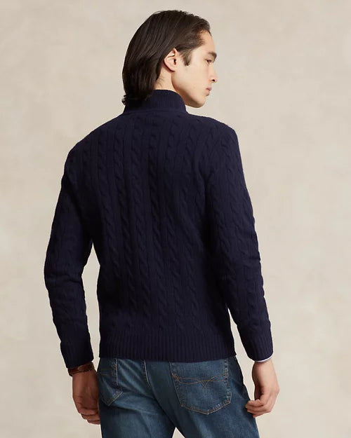 Pull à torsades en laine et cachemire
