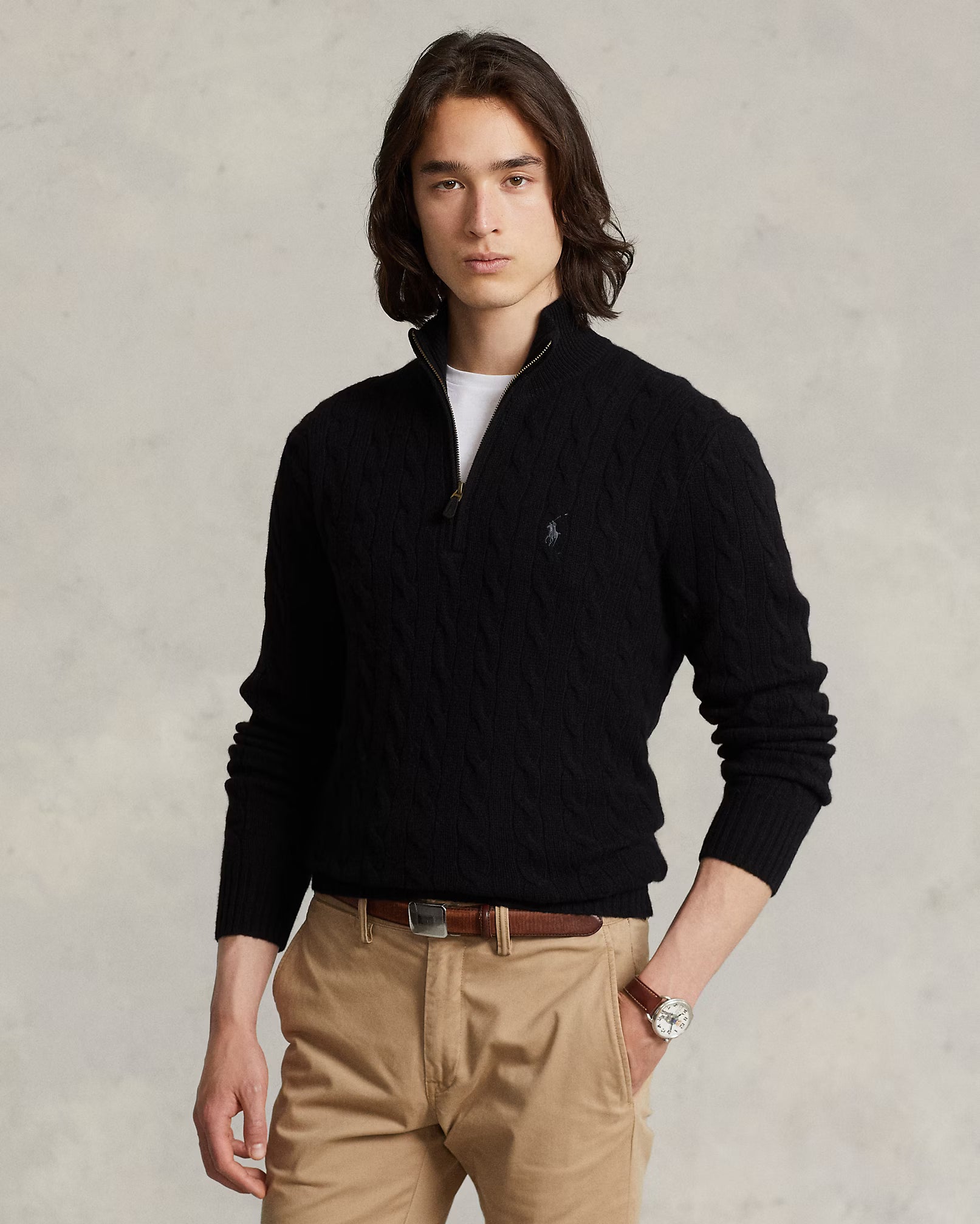 Pull à torsades en laine et cachemire