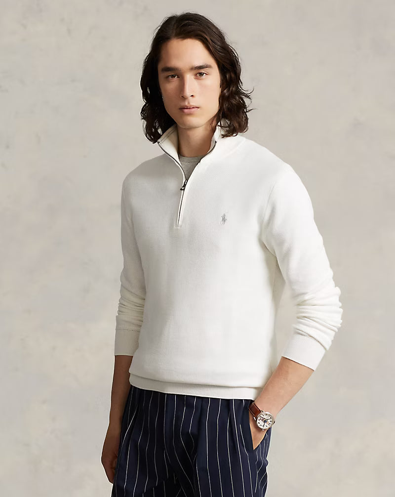 Pull demi-zippé en coton piqué