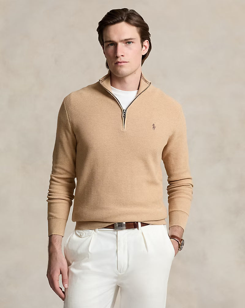 Pull demi-zippé en coton piqué