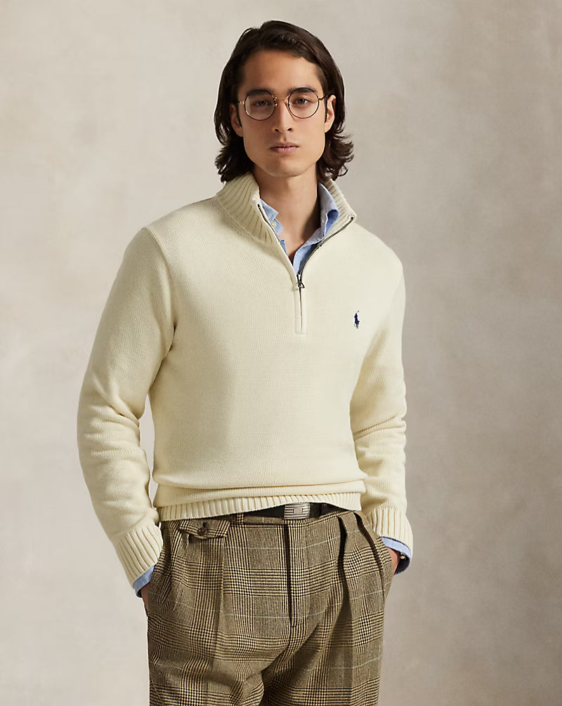 Pull en coton demi-zippé à col cheminée