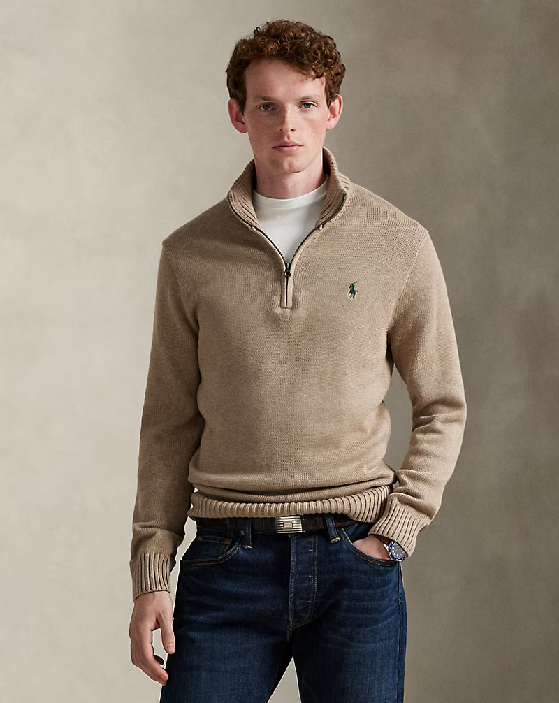 Pull en coton demi-zippé à col cheminée