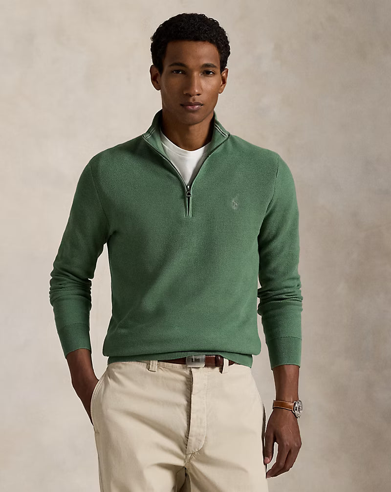 Pull demi-zippé en coton piqué