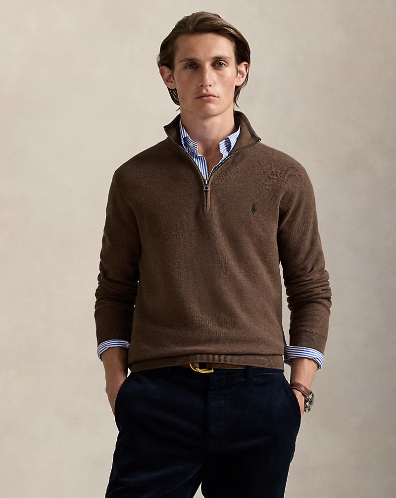Pull demi-zippé en coton piqué