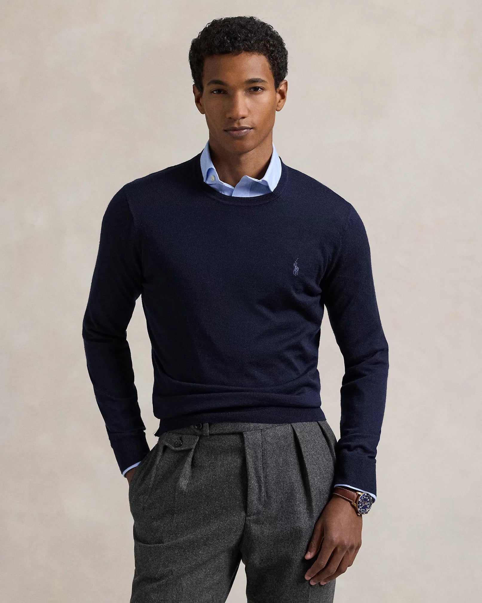 Pull col rond en laine lavable Slim Fit