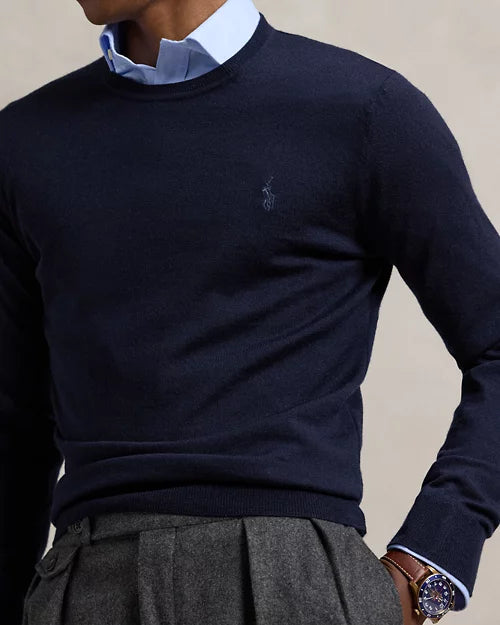 Pull col rond en laine lavable Slim Fit
