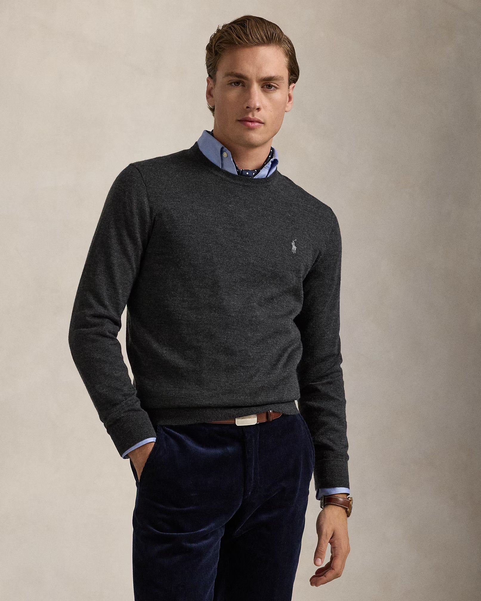 Pull col rond en laine lavable Slim Fit