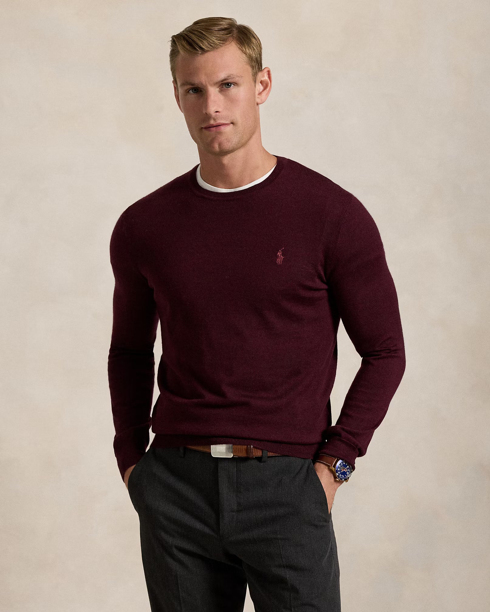 Pull col rond en laine lavable Slim Fit